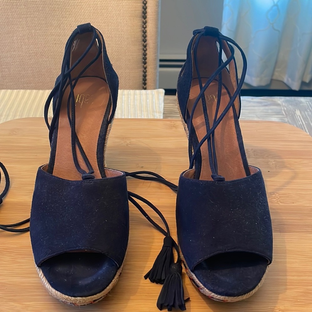 CAbi. Wedge wrap around sandal